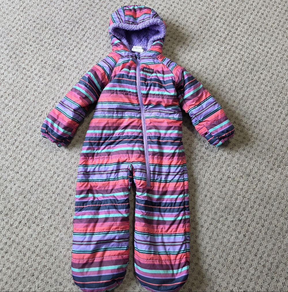 Patagonia Kids One-Piece Snowsuit in Pink, Purple, Teal and Navy